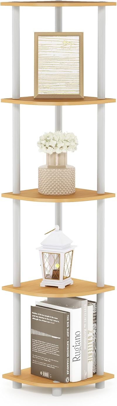 Furinno Turn-N-Tube Corner Shelf 5-Tier Beech Open Storage 29.5x146.6x29.5 cm