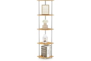 Furinno Turn-N-Tube 5 Tier Corner Display Rack Multipurpose Shelving Unit, 1-Pack, Beech/White