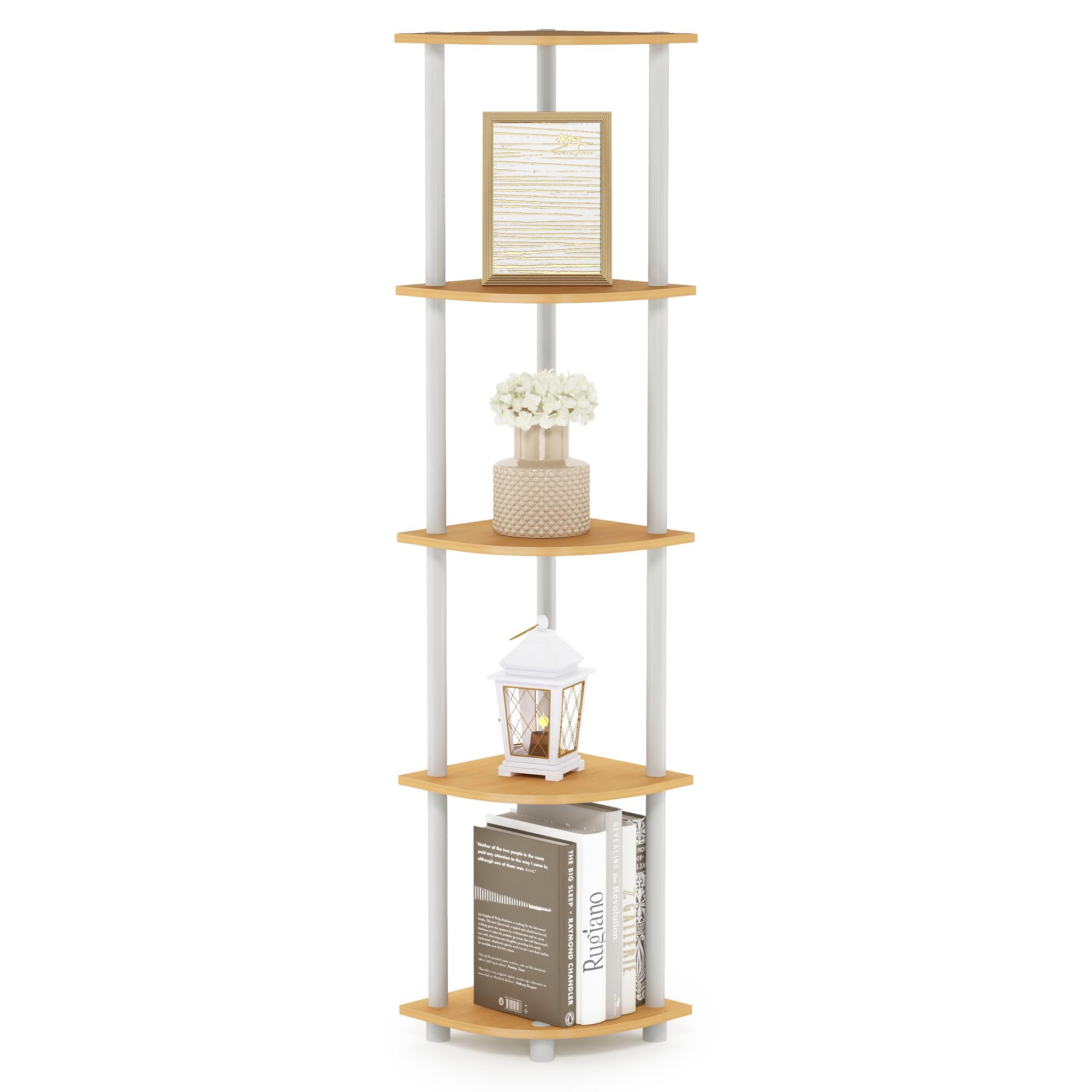 Photo 1 of **MISSING PARTS/NO HARDWARE**Furinno Turn-N-Tube 5 Tier Corner Display Rack Multipurpose Shelving Unit, 1-Pack, Beech/White