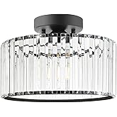 Crystal Ceiling Light Fixture, Modern Semi Flush Mount Ceiling Light, Black Close To Ceiling Light Fixtures, Crystal Chandeli
