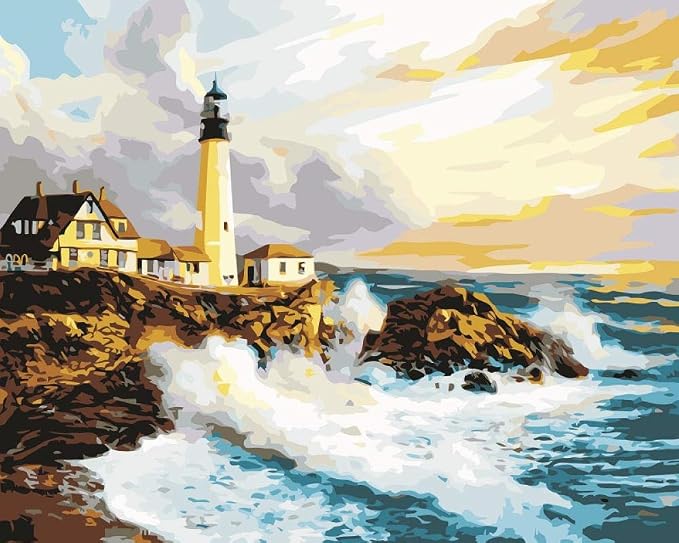 EUFJSDHF Peinture par numéro Peinture par numéro Bord de mer Phare sans