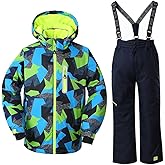 WOWULOVELY Big Boy's 2-Piece Colorblock Snow Pants and Jacket Snowsuit Ski Suit