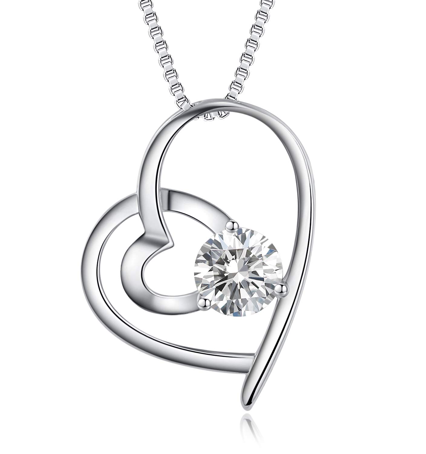 Abiguelle Damen Schmuck, Halskette Silber mit Herz Anhänger 925 Sterling Silber Zirkonia, Schmuck mit Etui 45cm, Weiß