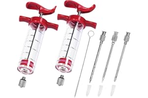 AEIMIAIDE 2pcs Turkey Meat Injector Syringe with 3 Marinade Needles, 1 Cleaning Brush, Turkey Injector Syringe for Turkey Smo