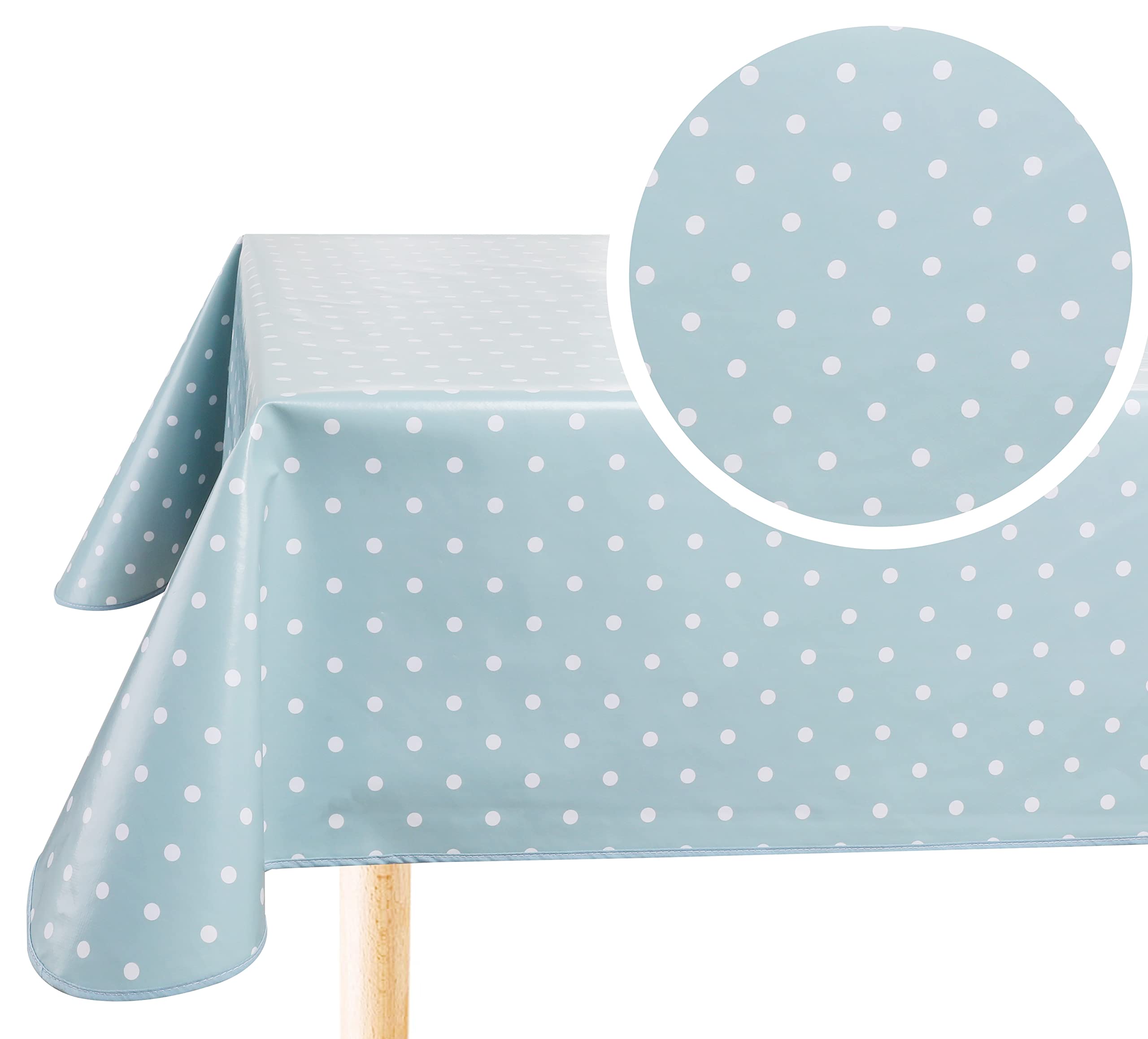 Home Direct Rectangular Oilcloth PVC Wipe Clean Tablecloth Table Cover 140cm x 240cm 55x94 Polka Dot Duck Egg Green Blue