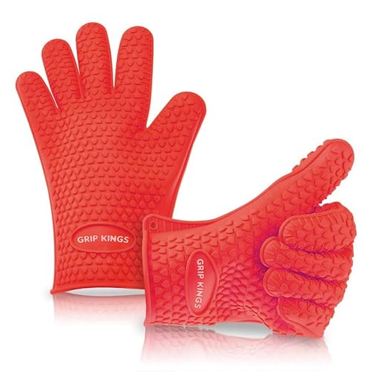 Barbecue Gloves ~ Silicone Oven Mitt ~ Oven Mitt ~ BBQ Gloves ~ Best Silicone BBQ Grill Gloves Set - Red - High Temperature Cooking Gloves Heat Resistant Insulated Rubber Oven Mitt ~ Works with Charcoal ~ Great for Barbecue Gift Set ~ Better than Ove Glov
