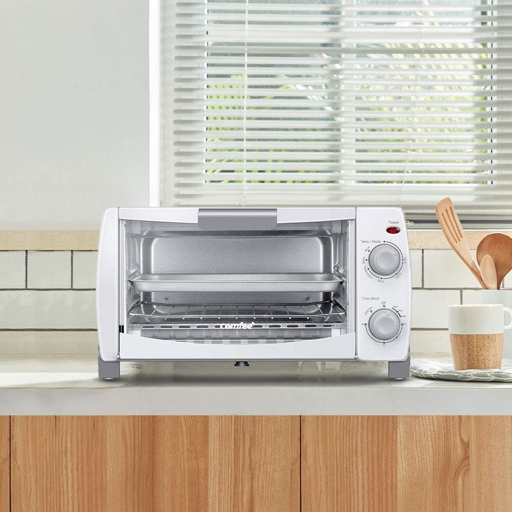 Comfee' Toaster Oven Countertop, 4-Slice, Compact Size, Easy to Control with Timer-Bake-Broil-Toast Setting, 1000W, White (CFO-BB102): Kitchen & Dining