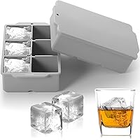 Nax Caki Large Ice Cube Tray with Lid Pack of 2, Stackable Big Silicone Square Ice Cube Mold for Whiskey Cocktails Bourbon So