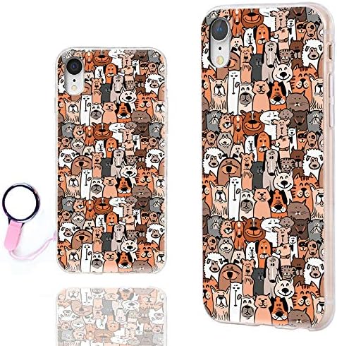 iPhone XR Case Cute,ChiChiC 360 Full Protective Shockproof Thin Slim Flexible Soft TPU Clear Case Cover with Cool Design for iPhone XR 6.1,Cartoon Animal Pet Cute Brown Dog Puppy and Cat Smile