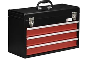 DURHAND 20" Portable Metal Tool Box with Metal Latch Closure, 3 Drawer Lockable Tool Chest with Ball-bearing Slider for Garag