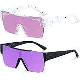 LYZOIT Square Sunglasses Women Men Flat Top Mirrored Sunnies Shades UV Protection