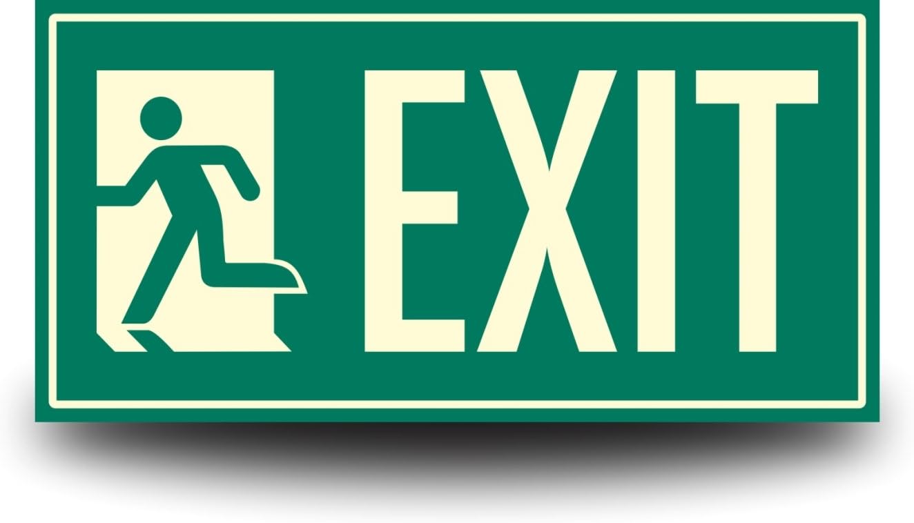 Low Proximity Photoluminescent Mini Exit Sign (Left) 12" x 6". Aluminum Code Approved ASTM E2072 IBC/NFPA 101