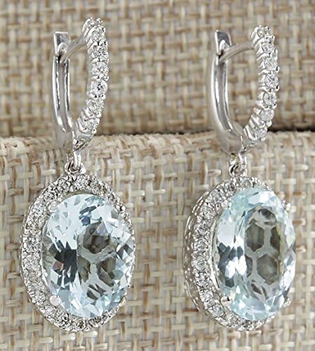 phitak shop Fashion Women 925 Silver Aquamarine Gemstone Bridal Ear Stud Hoop Dangle Earring