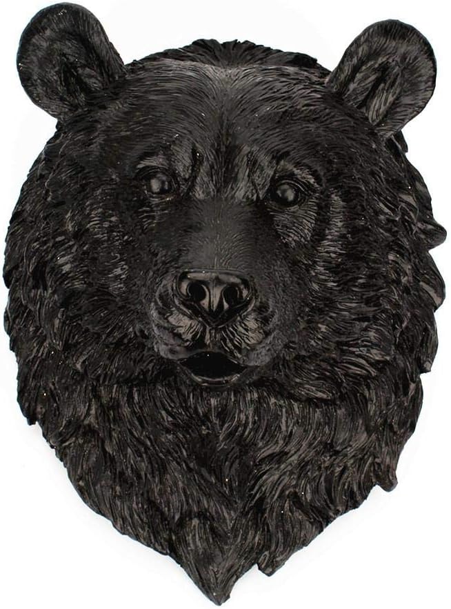 KOBWA Black Bear Head 3D Wall Sculpture Faux Bear Head Resin Crafts Mini Wall Hanging Art Work for Office Bedroom Home Farmhouse Decor Easy to Install