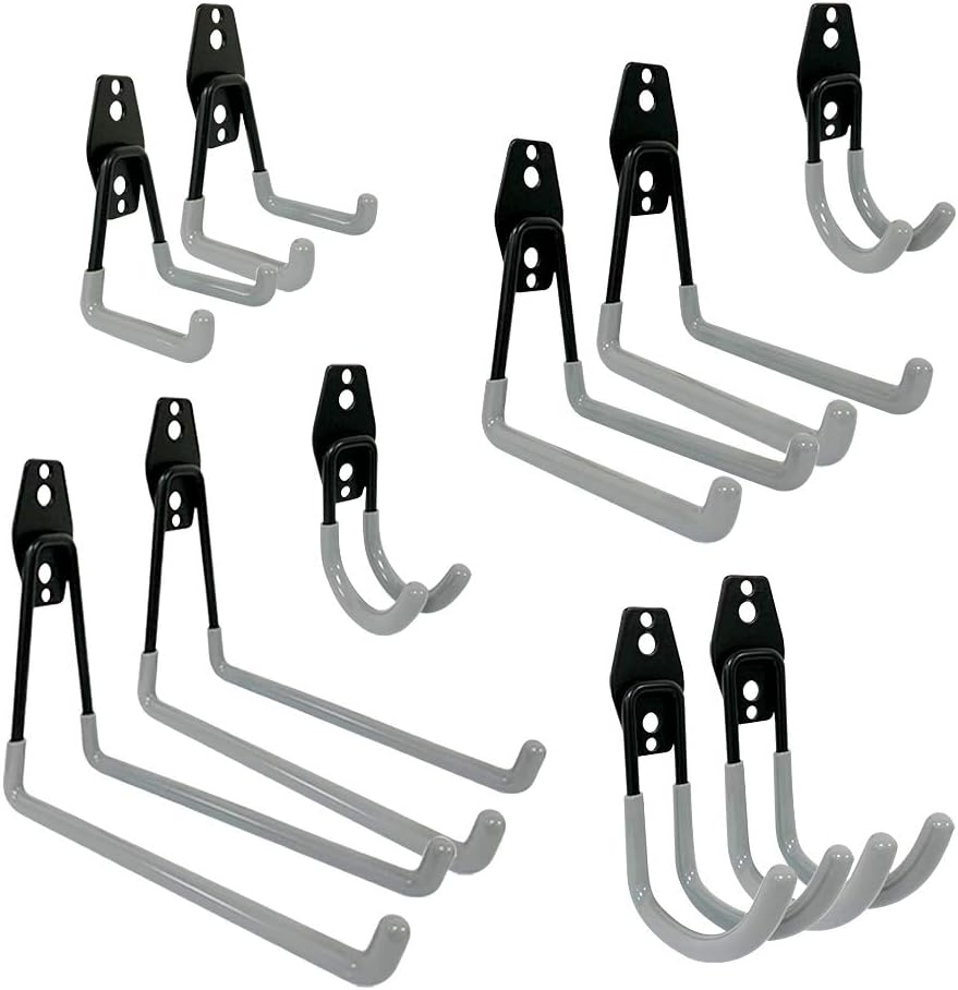 Garage Hook, Heavy-Duty Garage Hook, Tool Hook, Heavy-Duty Wall-Mounted Garage Organizer, Suitable for Bicycle Storage, ladders, Power Tools, Bulk Items (Set of 10) (Gray) - - 