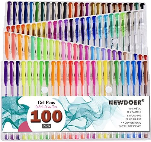 Newdoer 100 colors Gel Pens - For Adult Colouring Books,Draw,and Write - Best Gift Ideal for Christmas