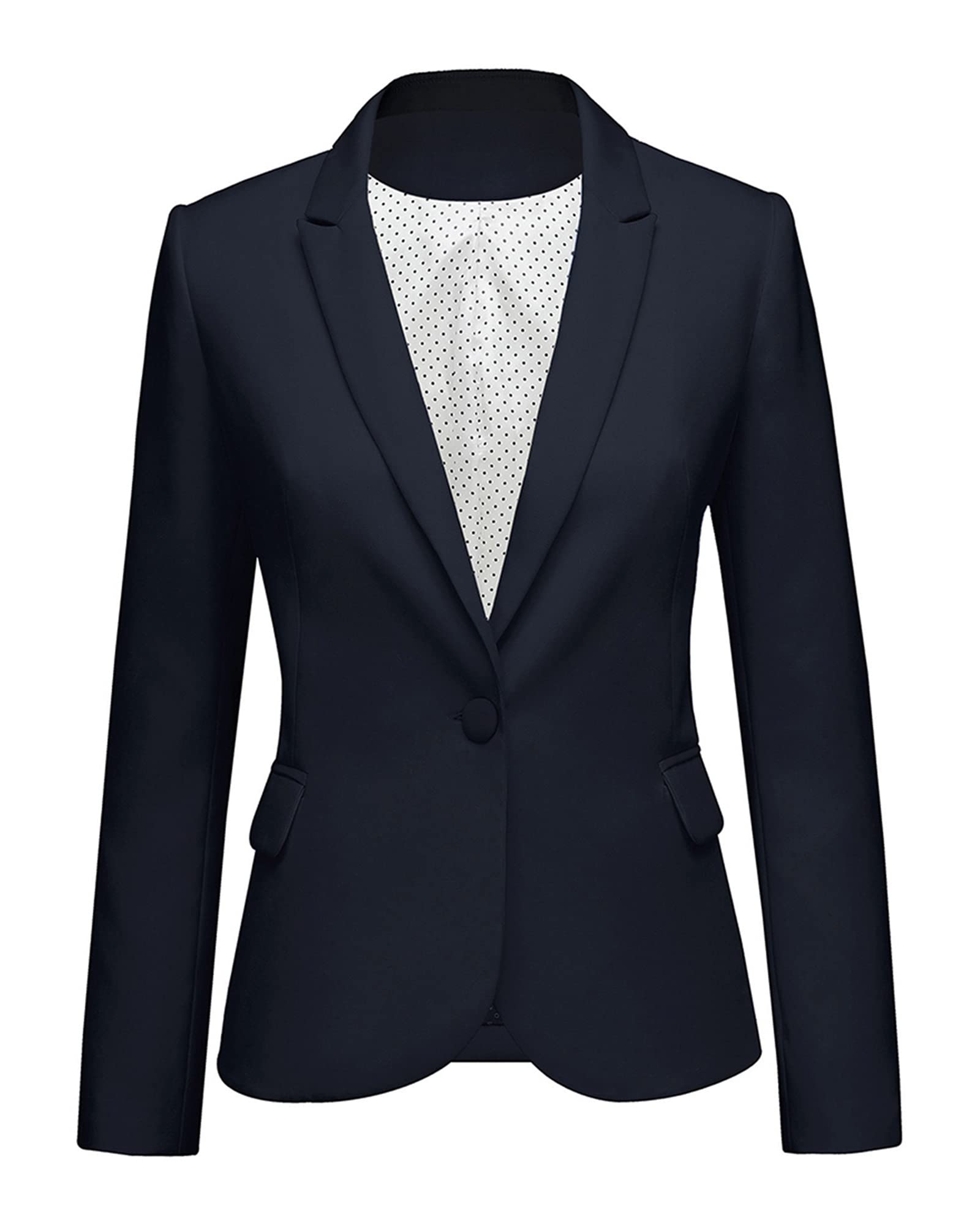LookbookStore Casual Navy Blue Notched Lapel Work Blazers For