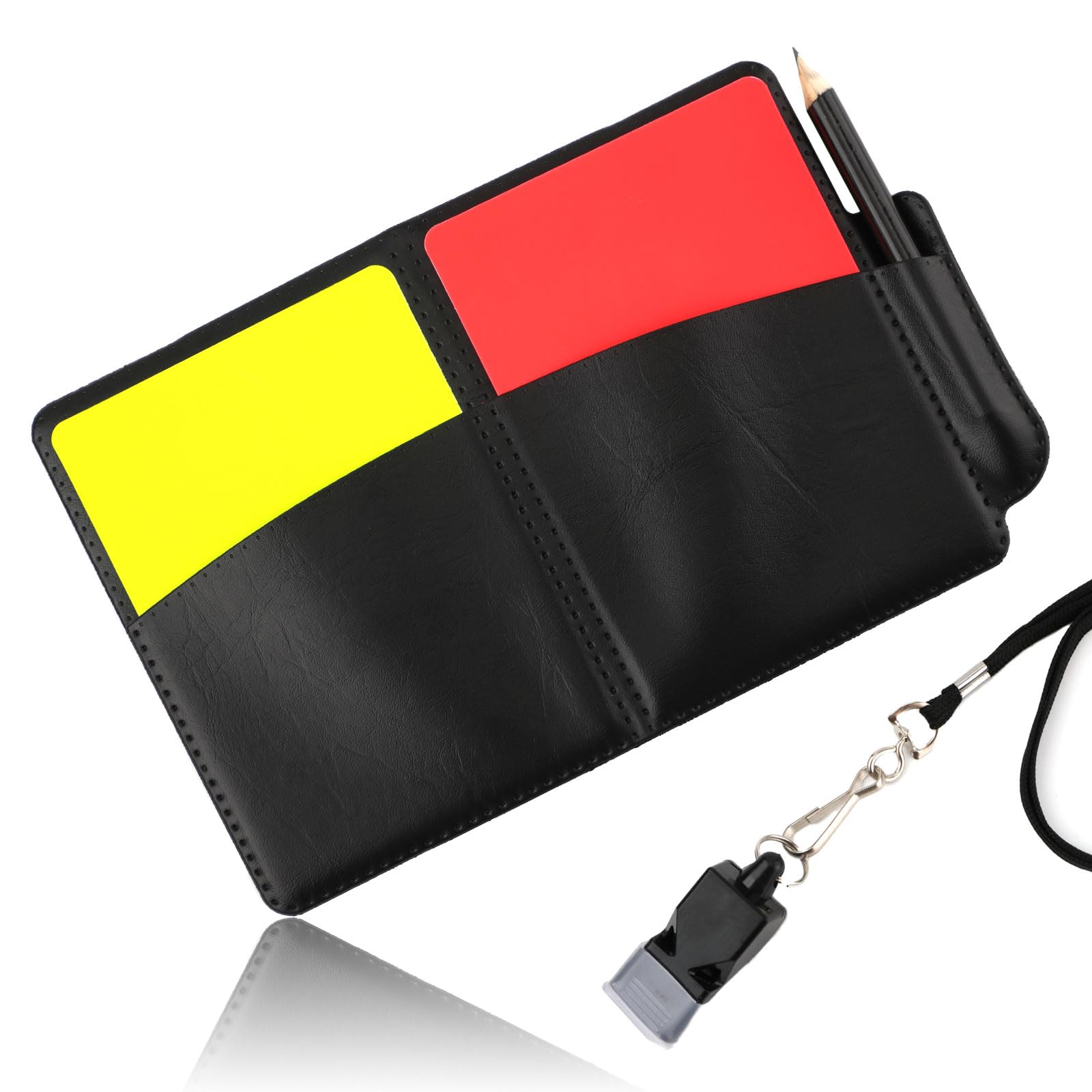 NQEUEPN Referee Cards Set, 2pcs Referee Penalty Cards with Card Holder Referee Score Book Whistle Pencil Soccer Referee Red and Yellow Warning Cards for Football Soccer Sports Game Men's Officials