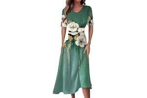 DOPOCQ Women's Summer V-Neck Shirt Dress Casual Short Sleeve Tiered Waist Long Swing Dress Flowy Long Maxi Dresses