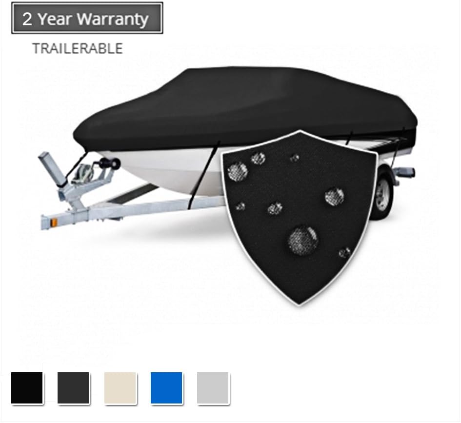 Seamander Heavy Duty Waterproof Trailerable Boat Cover Fit V-Hull Tri-Hull Fishing Ski Pro-Style Bass Boats, Full Size