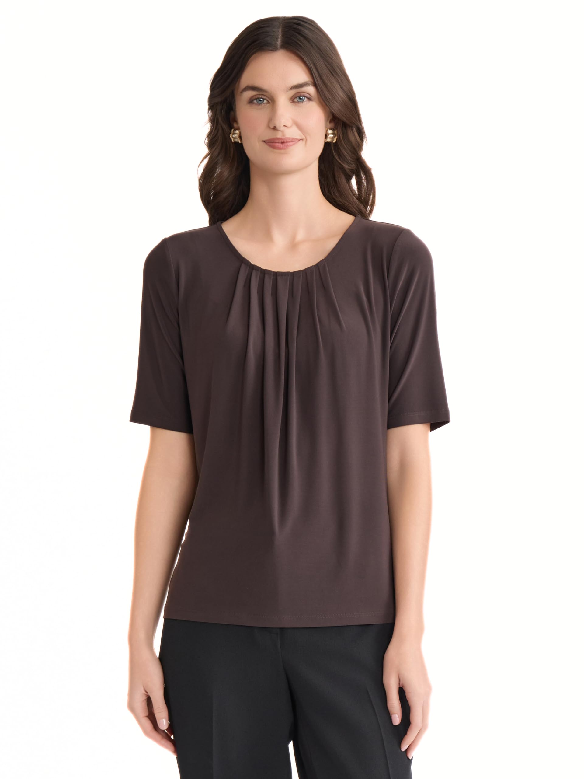 Kasper Women’s Sleeveless Pleated Neck Top