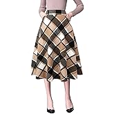 IDEALSANXUN Plaid Skirts for Womens Fall Winter High Waist Aline Pleated Midi Skirts