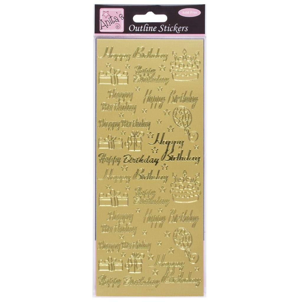 Anitas Outline Stickers, Happy Birthday Multicoloured, Gold, For Scrapbooking, Card Making, Kids Play, Homework, Art, Craft, Embelish, Decorative, Paper, Card, Glass, Metal, Plastic, Foam
