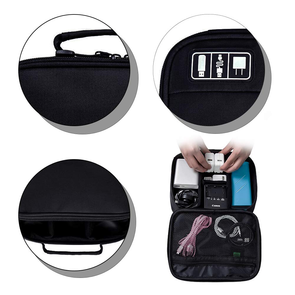 Ciaoed Zubehör Organizer Handliche Elektronik Tasche Reise Doppelte Fächer für Handy USB Cable Power Banks Festplatte Schwarz