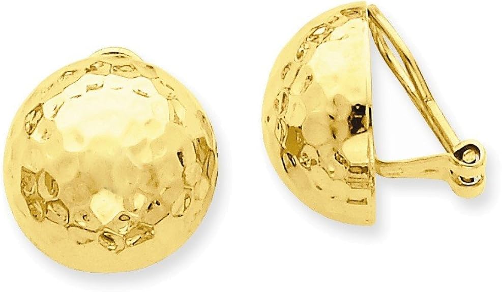 14k Omega Clip 16mm Hammered Nonpierced Earrings Stud