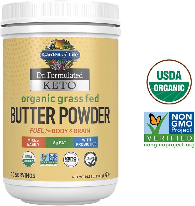 Garden of Life Dr. Formulated Keto Organic Grass Fed Butter Powder, 8g Fat MCTs and CLA Plus Probiotics - Non-GMO, Gluten Free, Keto & Paleo - for Coffee, Baking, Cooking & Shakes - 30 Servings