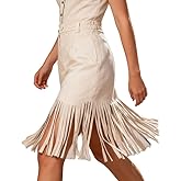Apocrypha Womens Western Cowgirl Boho Fringe Faux Suede Skirts Trendy Casual Hippie Mini Country Concert Skirt