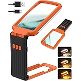 15X Magnifying Glass with Light and Stand, Rechargeable Folding Handheld Real Glass Magnifier, 3 Color Modes Dimmable Lighted Page Magnifier for Reading Small Prints, Seniors with Macular Degeneration