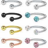 Ruifan 8PCS 20G Crystal Ferido & Shiny Ball Tiny Nose Septum Horseshoe Earring Eyebrow Lip Helix Tragus Cartilage Piercing Ring 8-10mm