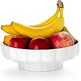 Nucookery Ceramic Petal Fruit Bowl for Kitchen Counter, 11 Inch Modern Decorative Bowl, Elegant Fruit & Vegetable Storage Container, Large Bread Basket, White
