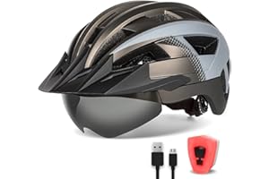 FUNWICT Adult Bike Helmet with Visor and Goggles for Men Women Mountain Road Bicycle Helmet Rechargeable Rear Light Cycling Helmet