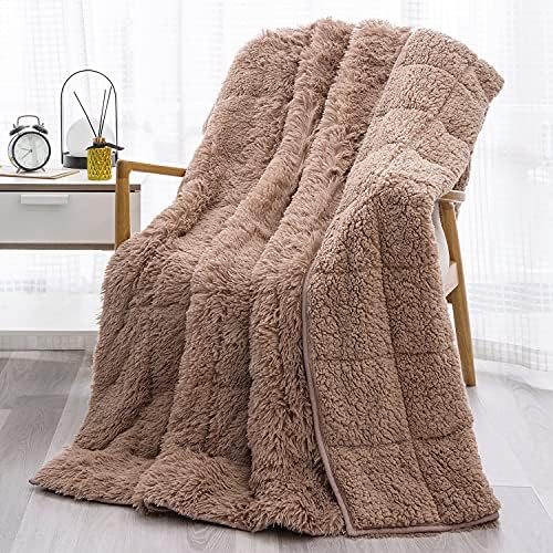 Wemore Shaggy Long Fur Faux Fur Weighted Blanket,Cozy and Fluffy Plush