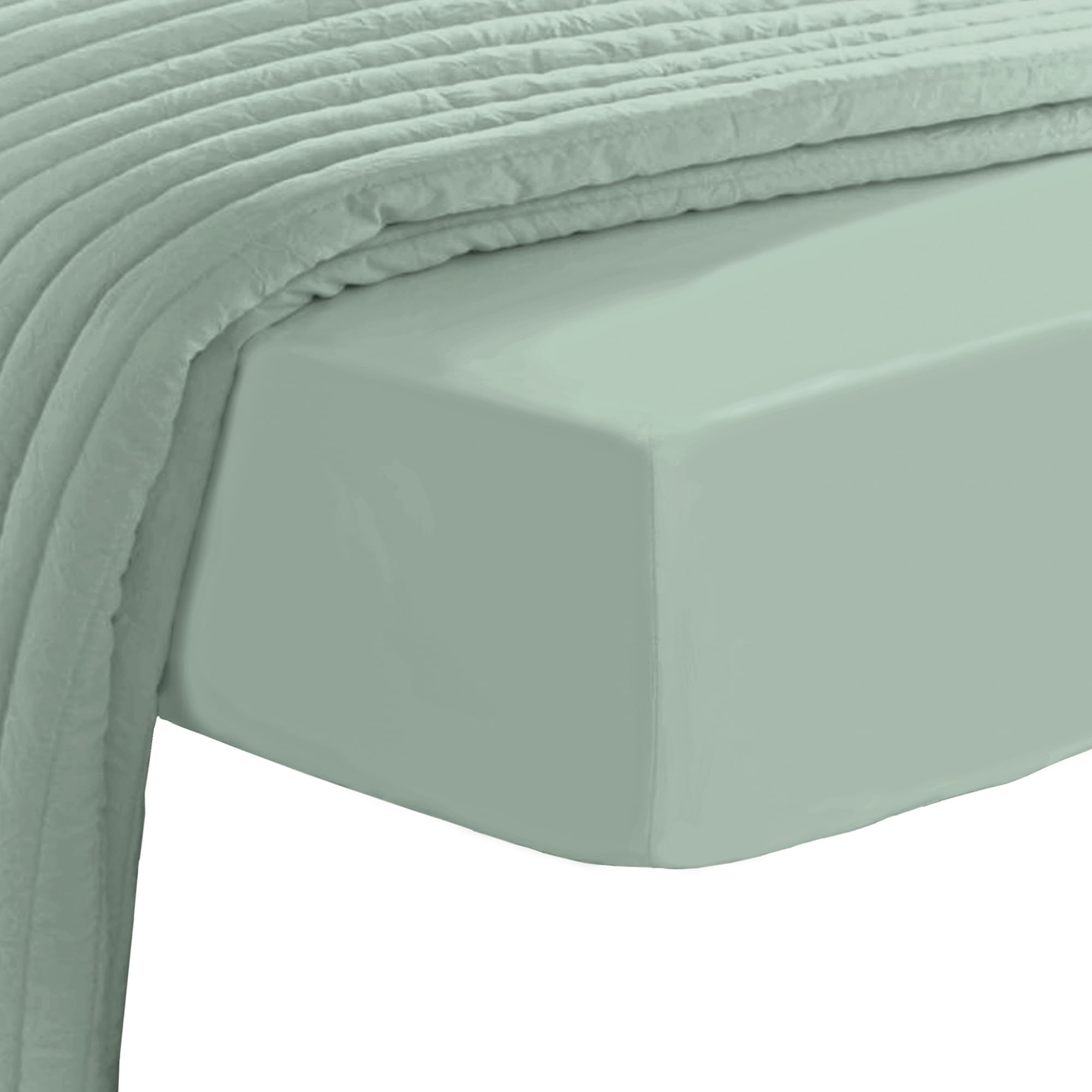 Pizuna Luxury Cotton Fitted Sheet Seafoam Sage, 800 Thread Count 100% Long Staple Cotton King Size Fitted Sheet 150x200 cm, Sateen Weave Crisp Fitted Sheets Deep Fit 40 cm 1 PC Seafoam Sage