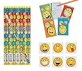 60 Silly SMILE FACE Party Favors - PENCILS Notepads TATTOOS - Birthday GOODIES - Smiley HAPPY 60's SIXTIES