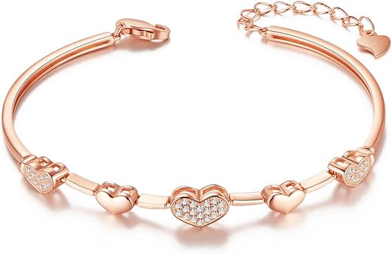 Amazon Sweetiee かわいい ハート ハート ブレスレット ジルコニア バングル シルバー925 ブレスレット ピンクゴールド 純銀 腕輪 アクセサリー 160mm ジュエリー 通販