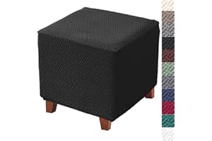 Bifaunvogel Ottoman Cover Square Jacquard Stretch Square Ottoman Slipcovers Thick Folding Storage Covers Square Footstool Protector with Elastic Bottom for Living Room S Black