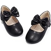 PANDANINJIA Toddler/Little Kid Girl's Angela Dress Mary Jane Ballet Flats Bow Flower Girl Wedding Party Ballerina Flat Shoes