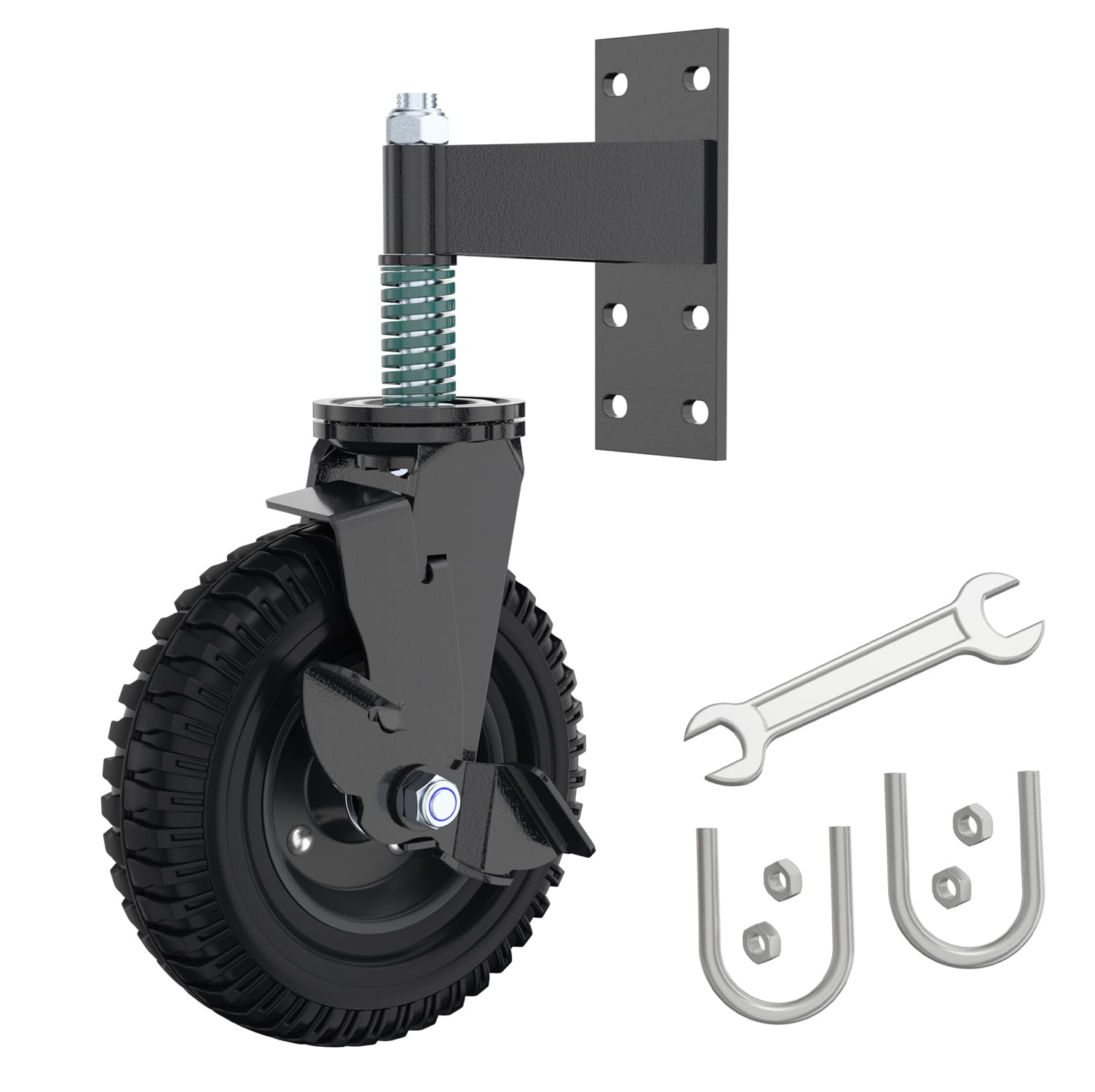 Photo 1 of Lygoeege Gate Wheel 8inch with Brake for Metal Tube Gate Wooden Gate 600lb Capacity Spring Shock Absorbing Heavy Duty Casters with Screws and Wrenches