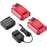 Powilling 2Pack 20V 3.5Ah Replacement for Craftsman 20V Battery V20 Lithium Battery and Charger Kit for CMCB204 CMCB205 CMCB206 CMCB201 CMCB124+ CMCB104 Craftsman 20 Volt Charger