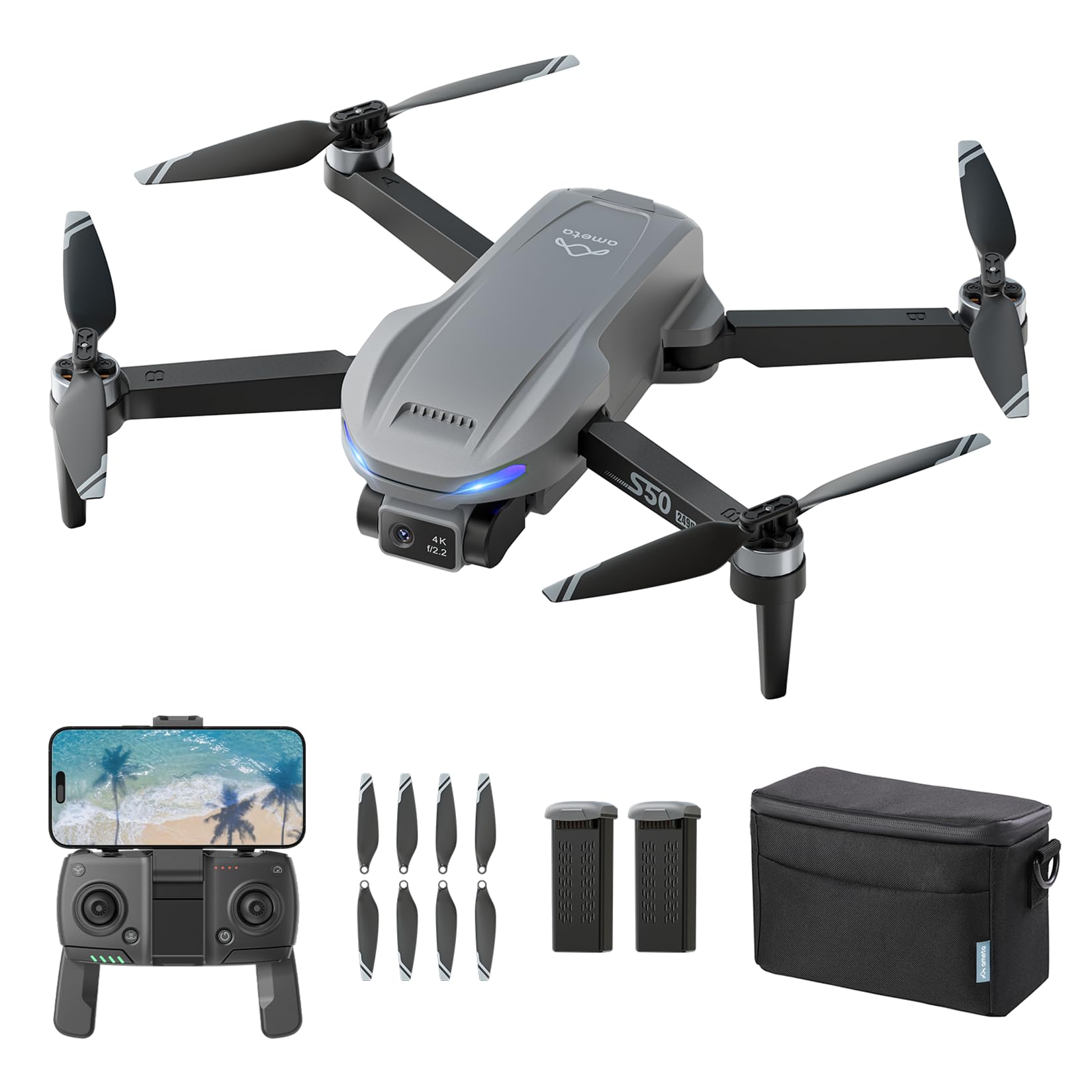 Ameta Drone with Camera 4K Professional with GPS, S50 Lite FPV Drone for Kids and Adults with Auto Return/ 50-Min Flight Time/Follow Me/Intelligent Mode/Gesture Control/ 500M Range, Under 249g