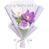 YOFANUP Crochet Flower Bouquet, Crochet Flowers, Handmade Knitted Bouquet, Purple Roses, WhiteTulip, Purple Tulip for Valentine's Day, Mother's Day, Birthday (Purple)