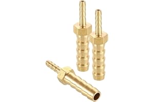 HARFINGTON 3pcs 1/8" to 1/4" Brass Hose Barb Fitting Metals Splicer Mender for 3D Printing, Air Compressor, CNC Machine, Dies