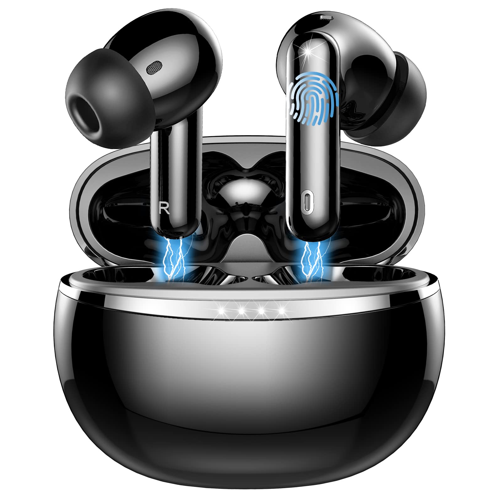 Wireless Earbuds, Bluetooth 5.3 Headphones in-Ear, HiFi Stereo Earphones with 14mm Drivers, True Wireless Earphones with ENC Noise Cancelling Mic, IP7 Waterproof Sport Ear Buds, 30H Deep Bass Black