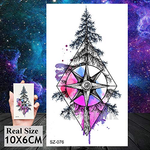 COKTAK 12Pieces/Lot Small Watercolor Mountain Tree Temporary Tattoos For Women Kids Geometric Body Art Arm Fake Tattoo Sticker Round Sheets Men Waterproof Tatoos Sheet Paper - Thumbnail 3