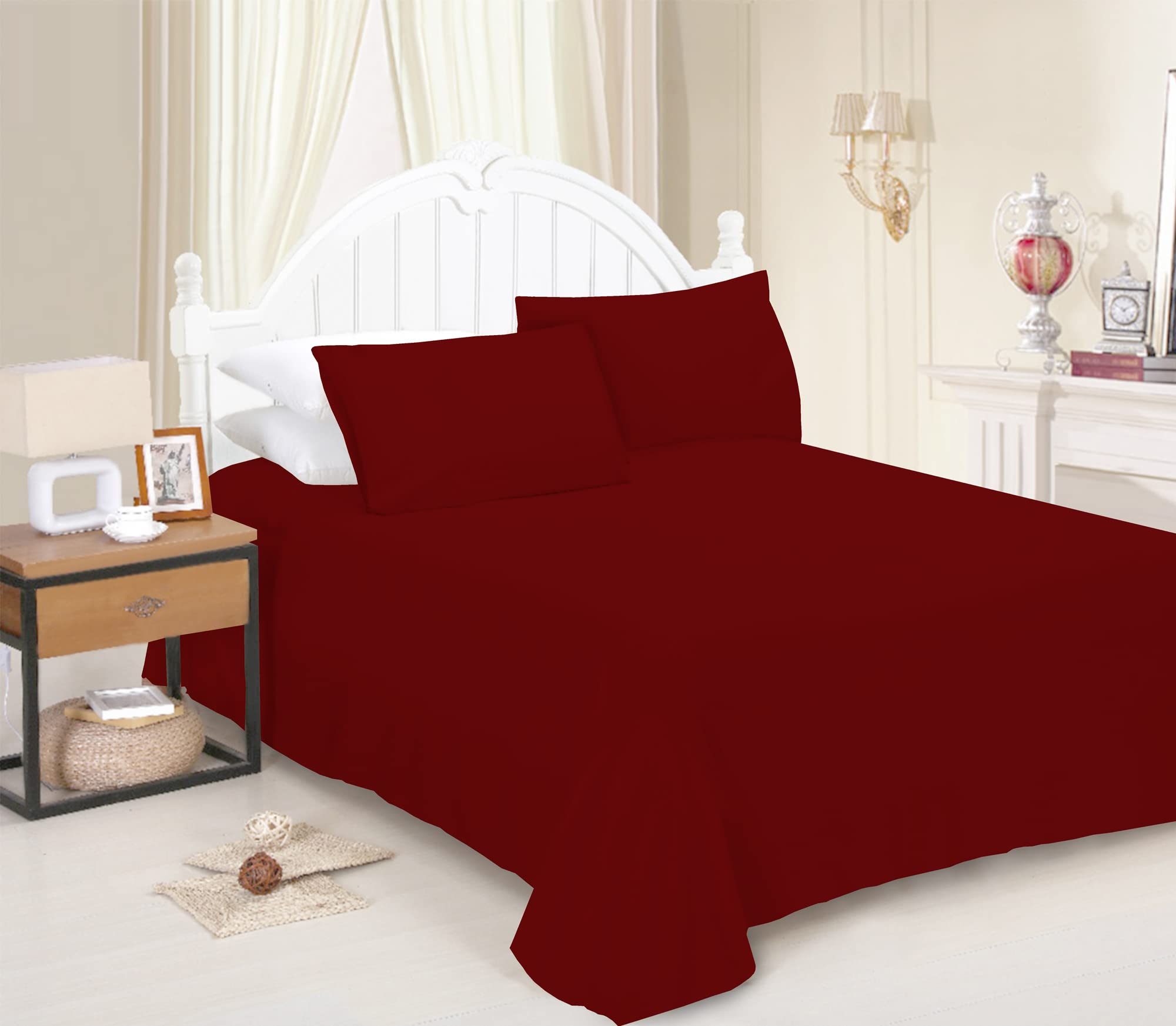 JRI® Flat Sheet- Luxurious Bed Sheet-Breathable-Hypoallergenic-Comfortable Poly Cotton Flat Sheet-Soft Touch Wrinkle Free (Red-Single) - (Same Day Dispatch)