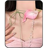 Flower Necklaces For Women, Calla Lily Flowers Choker Necklace Colorful Adjustable Ribbon Wrap Pearl Crystal Tassel Statement Jewelry Gifts